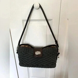 Brighton green and brown woven and leather handbag